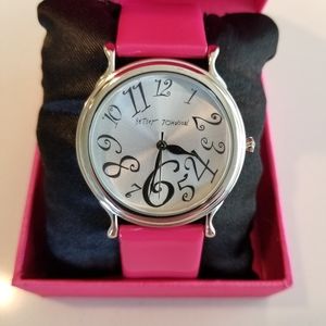 Betsey Johnson NEW Silver Dial Watch with Pink Patent Leather Band